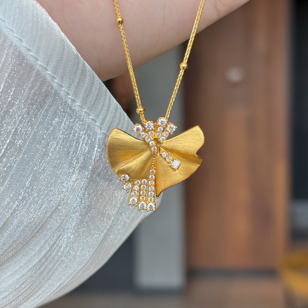 千夕 足金999拉丝烟花蝴蝶黄金吊坠女士新年情人节生日礼物送女友