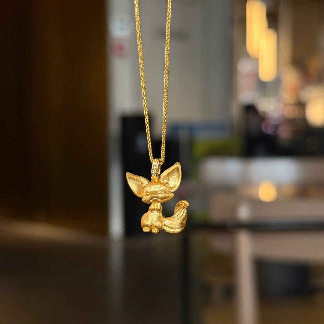 千夕 足金999拉丝狐狸坠吊坠黄金吊坠女款情人节生日礼物送女友