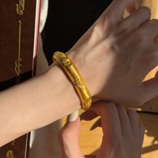 千夕 情人节生日礼物送女友 足金999丝羽幻蝶手镯黄金手镯女款