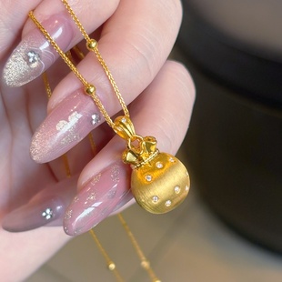 千夕 足金999拉丝福袋黄金吊坠女士新年祈福情人节生日礼物送女友