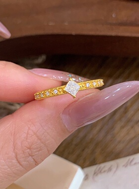 千夕足金9996D半圈方戒黄金戒指女款送女友七夕情人节生日礼物