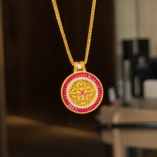 足金999绯红十字罗盘吊坠黄金吊坠送女友七夕情人节生日礼物 千夕