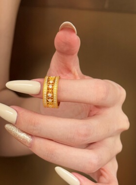 千夕足金999云间织金戒黄金戒指可爱女款情人节生日礼物送女友