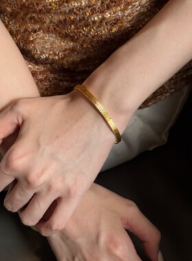 千夕 足金999细版锤纹手镯黄金手镯女情侣情人节生日礼物送女友