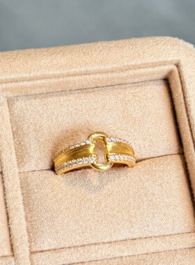 千夕足金999双扣拉丝戒黄金戒指女送女友七夕情人节生日礼物