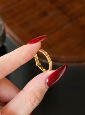 千夕足金9996D点钻铜钱戒黄金戒指女款求婚情人节生日礼物送女友