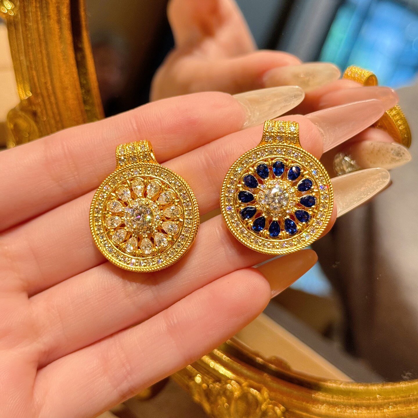 千夕 足金999满钻玫瑰花窗吊坠黄金吊坠女款情人节生日礼物送女友