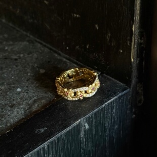 千夕足金999点钻桂花戒黄金戒指可爱女款情人节生日礼物送女友