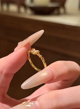 千夕足金9996D渐动粉蝶戒黄金戒指女款送女友七夕情人节生日礼物