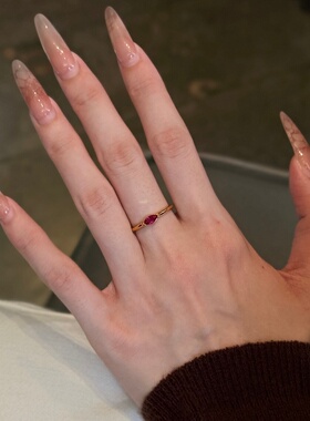 千夕足金9996D红宝马眼戒黄金戒指女款送女友情人节生日礼物