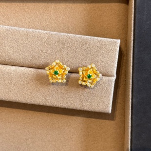 千夕 足金999窗花耳钉黄金耳环女款七夕情人节新年生日礼物送女友