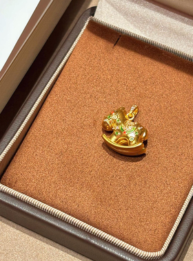 千夕 足金999马年童趣小木马黄金吊坠春节情人节生日礼物送女友