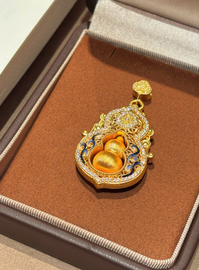 千夕 足金999青花瓷葫芦黄金吊坠女士吊坠情人节生日礼物送女友