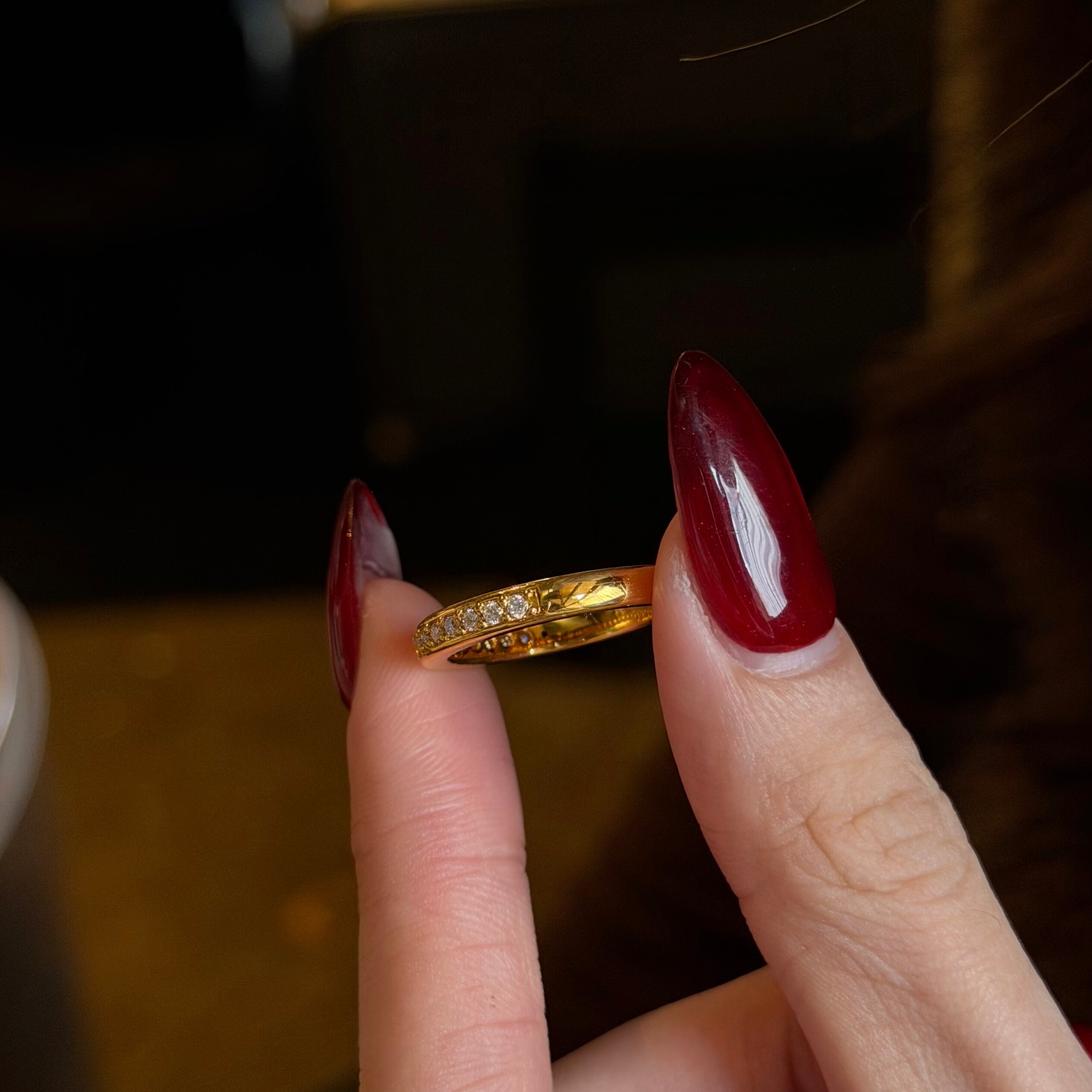 千夕足金999半圈点钻戒黄金戒指女款七夕情人节生日礼物送女友
