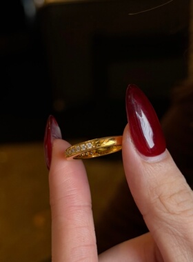 千夕足金999半圈点钻戒黄金戒指女款七夕情人节生日礼物送女友