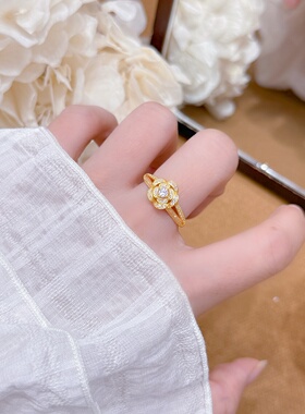 千夕 足金999满钻玫瑰花戒黄金戒指女款求婚情人节生日礼物送女友