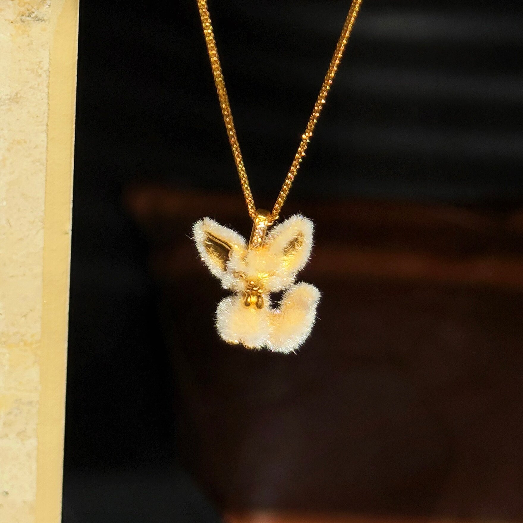 千夕 足金999绒绒小狐狸吊坠黄金吊坠送女友七夕情人节生日礼物