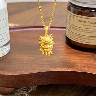 千夕 足金9995D拉丝小飞马吊坠黄金吊坠送女友七夕情人节生日礼物