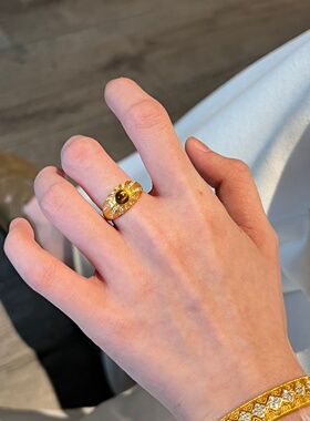 千夕足金999虎眼拉丝戒黄金戒指女款送女友七夕情人节生日礼物