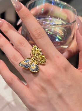 千夕足金9995D星空蓝蝶戒黄金戒指女款送女友七夕情人节生日礼物