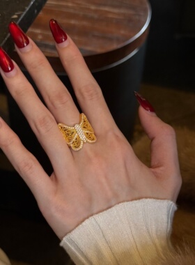 千夕足金999金丝蝶舞戒黄金戒指女送女友七夕情人节生日礼物