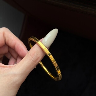 千夕 足金999猫眼碎碎冰手镯黄金手镯女款情人节生日礼物送女友