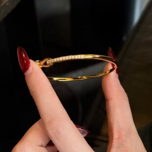 千夕 情人节生日礼物送女友 足金9995D几何手镯黄金手镯女款