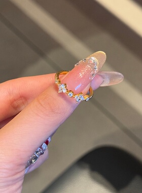 千夕足金9996D镶嵌双花戒黄金戒指女款求婚情人节生日礼物送女友