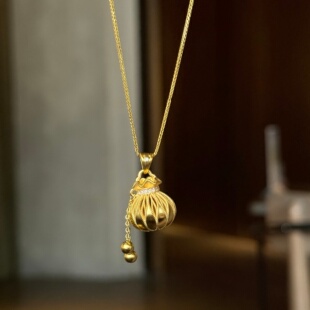 千夕 足金999星熠钱袋吊坠黄金吊坠送女友七夕情人节生日礼物