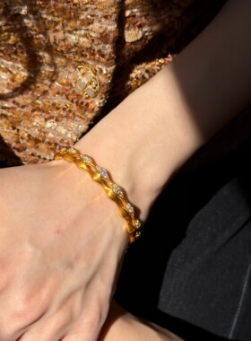 千夕 足金999环环相扣手镯黄金手镯女情侣情人节生日礼物送女友