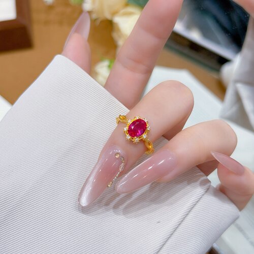 千夕 足金999红宝戒指黄金戒指女款求婚情人节生日礼物送女友老婆