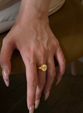 千夕 足金999贝母八芒星戒黄金戒指女款求婚情人节生日礼物送女友