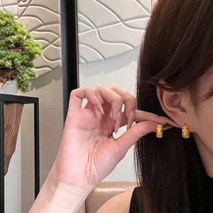 千夕 足金999繁花耳钉黄金耳饰女款送女友七夕情人节新年生日礼物