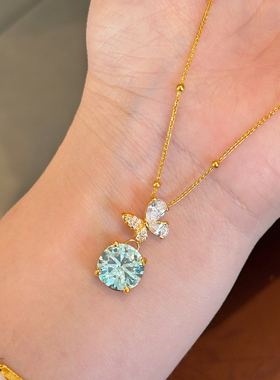 千夕 足金999中蓝色烟火黄金吊坠春节情侣情人节生日礼物送女友