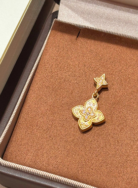 千夕 足金999拉丝四叶草黄金吊坠时尚女士情人节生日礼物送女友