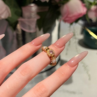 千夕足金999月光粉方糖戒黄金戒指女款七夕情人节生日礼物送女友