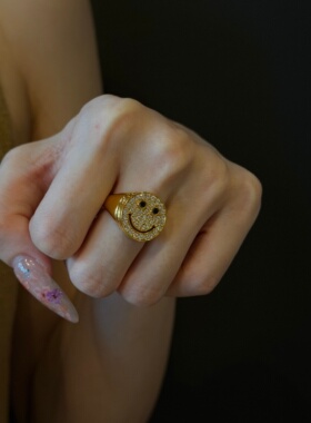 千夕 足金999满钻笑脸戒黄金戒指女款求婚情人节生日礼物送女友