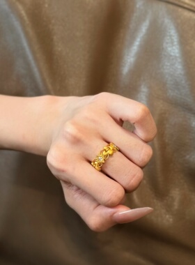 千夕足金999中古鸢尾花黄金戒指女款送女友七夕情人节生日礼物