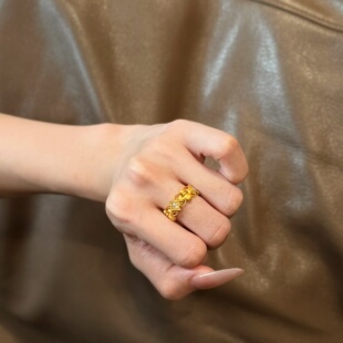 千夕足金999中古鸢尾花黄金戒指女款送女友七夕情人节生日礼物