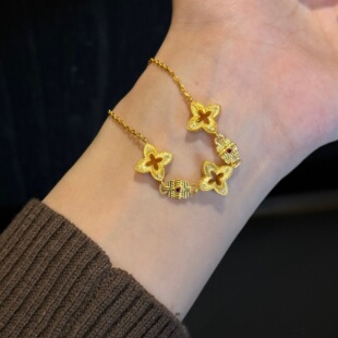 千夕 足金999拉丝四叶花手链黄金手饰女款情人节生日礼物送女友