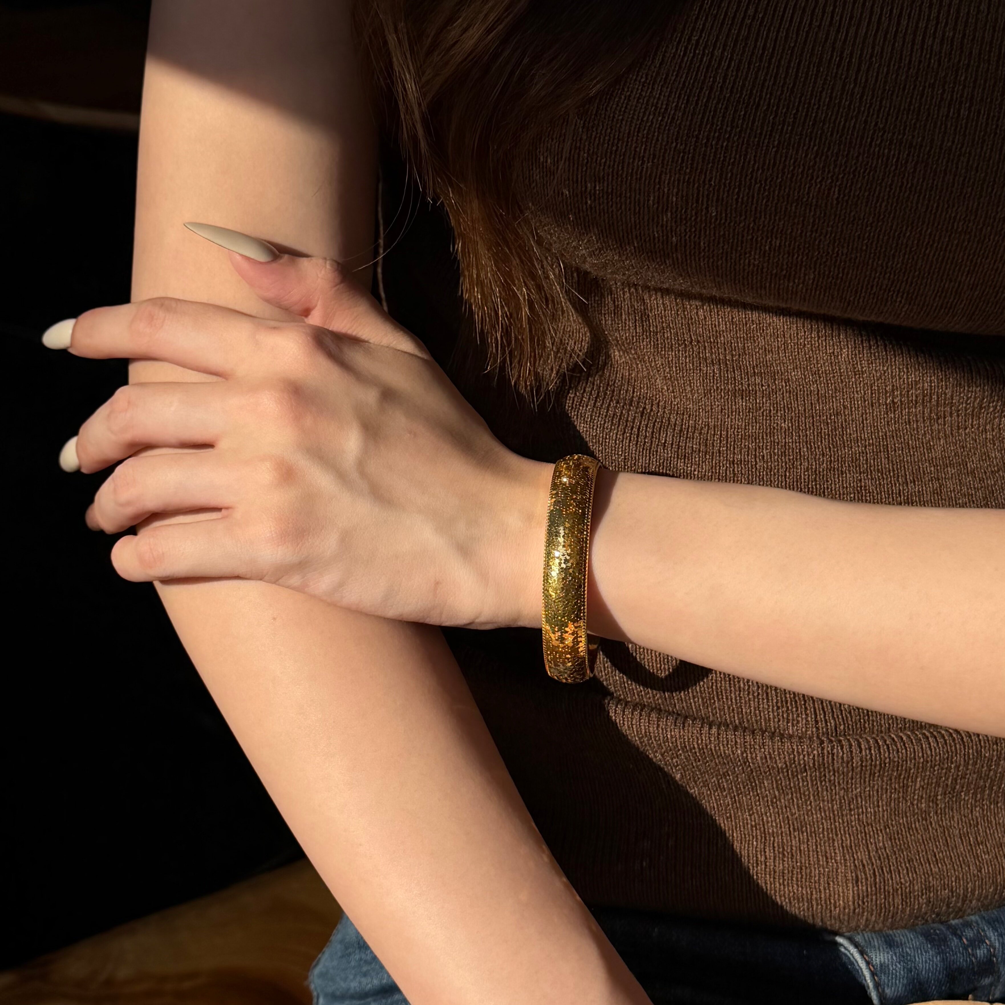 千夕 足金999宽版碎冰冰手镯黄金手镯女情侣情人节生日礼物送女友