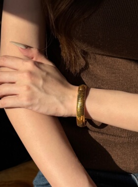千夕 足金999宽版碎冰冰手镯黄金手镯女情侣情人节生日礼物送女友