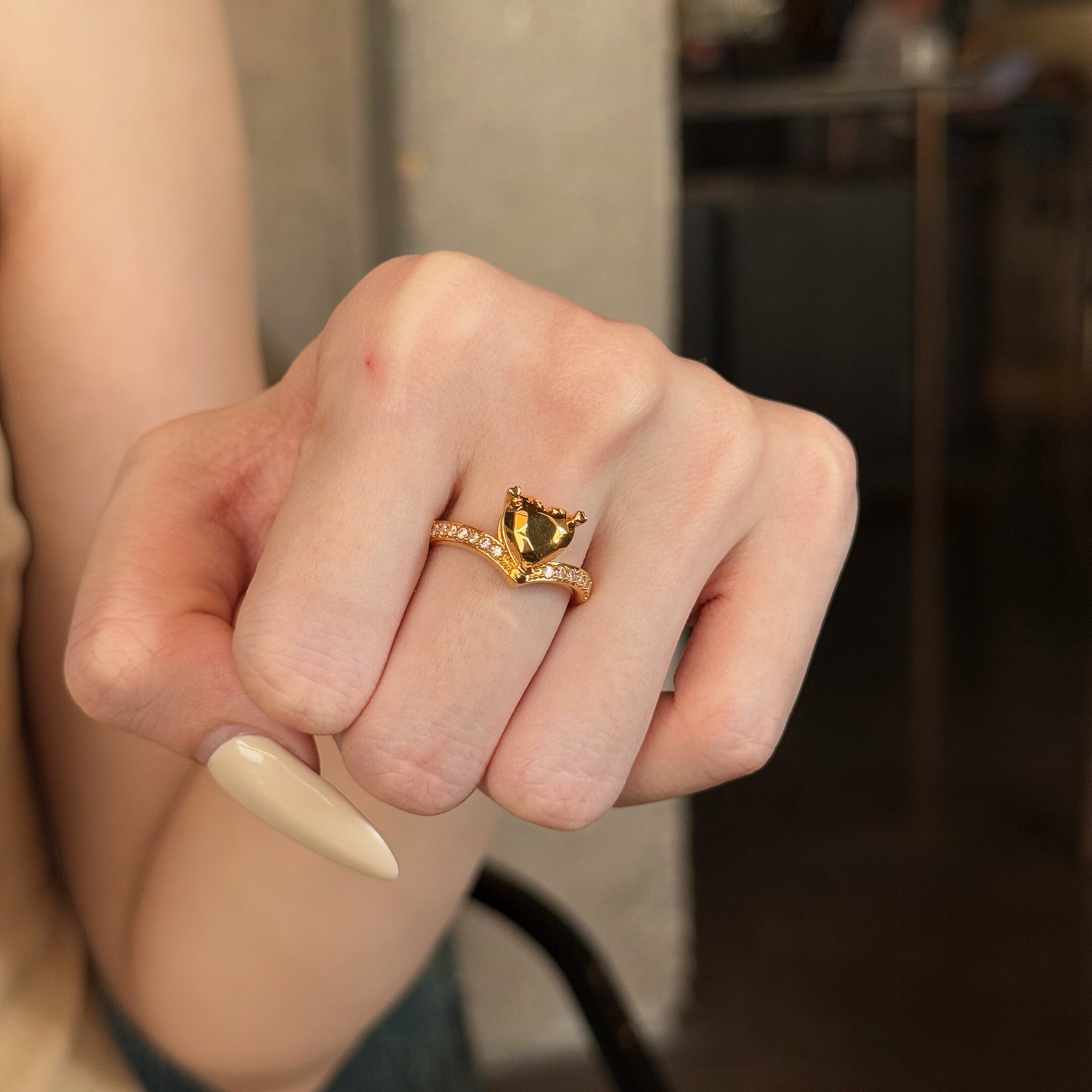 千夕足金9995D星捧心戒黄金戒指女款送女友七夕情人节生日礼物