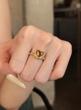 千夕足金9995D星捧心戒黄金戒指女款送女友七夕情人节生日礼物