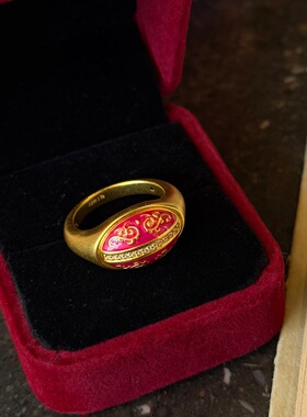 千夕足金9995D珐琅花纹戒黄金戒指可爱女款情人节生日礼物送女友