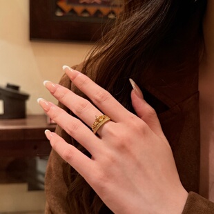 千夕足金999鸢尾花皇冠戒黄金戒指女款送女友情人节生日礼物