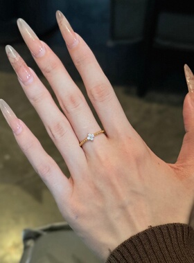 千夕足金9996D白色珠点戒黄金戒指女款送女友七夕情人节生日礼物