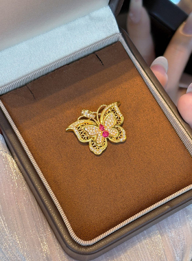 千夕 足金999玲珑花丝蝴蝶黄金吊坠女士春节情人节生日礼物送女友