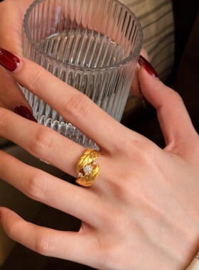 千夕足金9995D点钻羽毛戒黄金戒指可爱女款情人节生日礼物送女友