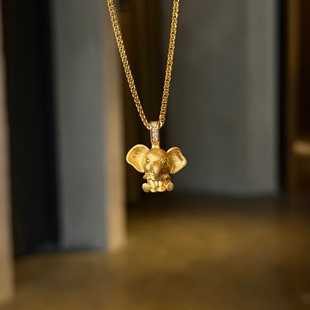 千夕 足金9995D拉丝金象黄金吊坠女款新年情人节生日礼物送女友